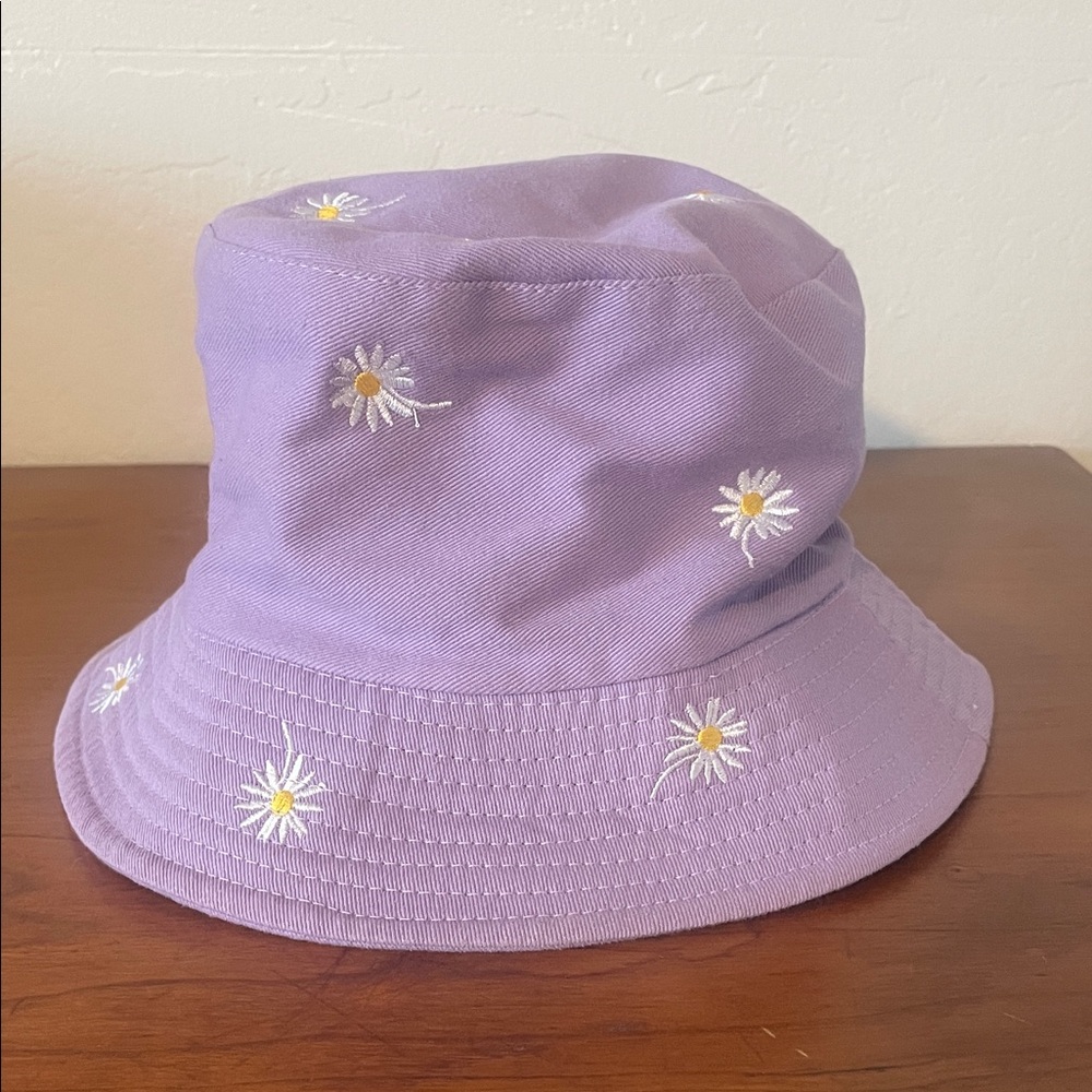 Reversible Purple Bucket Hat with Daisy Embroidery
